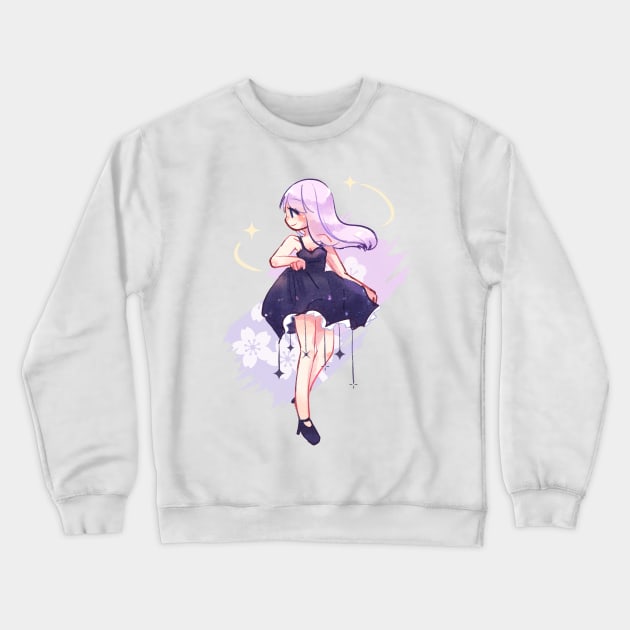 Starry aesthetic kawaii anime girl Crewneck Sweatshirt by mushopea